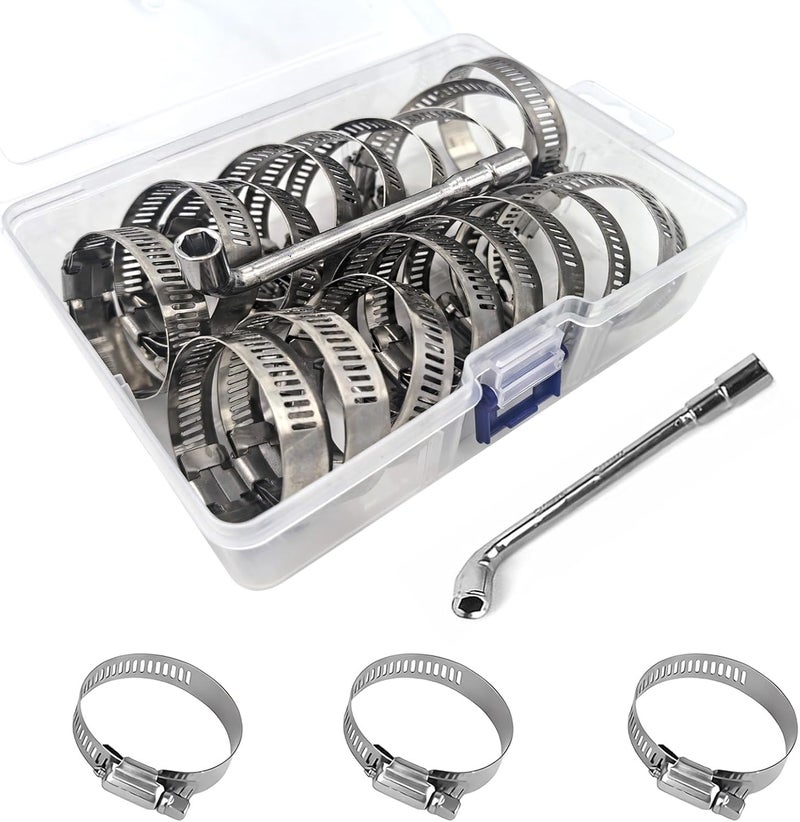 Haespot Hose Clamps 19PCS Set, 304 Stainless Steel, Radiator Hose Clamps, Big Size, 1– 2"(27-51mm) with 1pc Socket Wrench,Worm Gear Clamps Set for Automotive,Plumbing,Intercooler - Image 1
